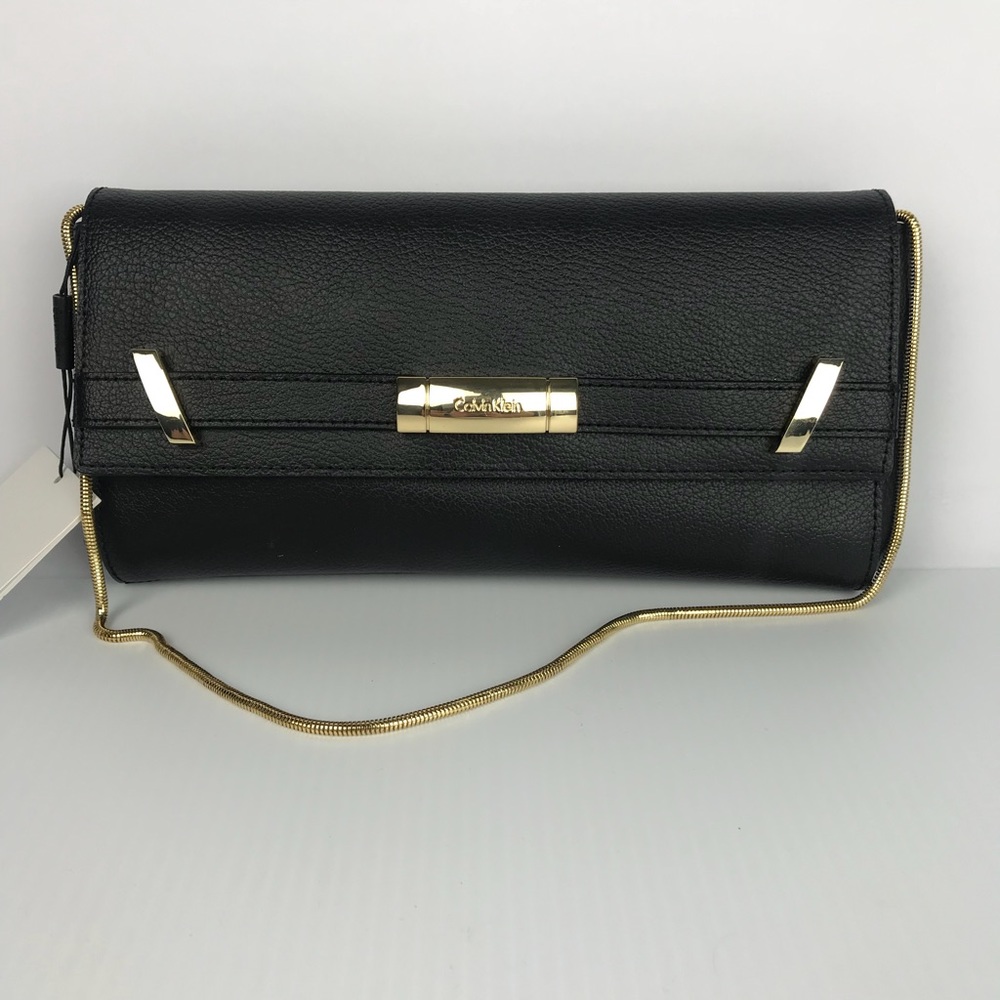 CALVIN KLEIN Brooke Pebble Leather Gold Black Purs